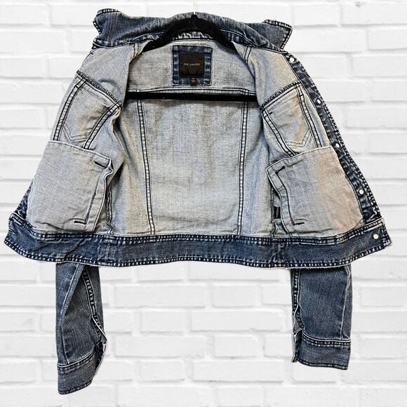 The Limited Button Down Denim Jacket Stretch Cropped Oversized Jean Sweater - Picture 7 of 11